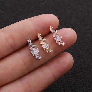 BBLOGO11💕จิวสแตนเลสรุ่นใหม่ ขนาดก้าน 0.8 mm. เพชรแถวโค้งเข้ารูปหู(ราคาต่อ 1 ชิ้น)สแตนเลสเกรดเครื่องมือแพทย์ไม่แพ้