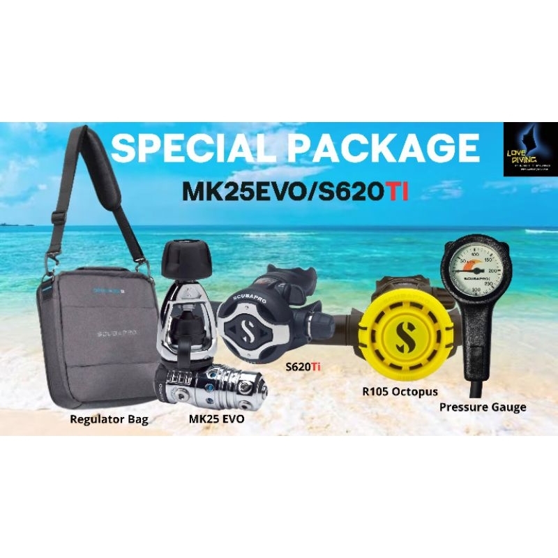 SCUBAPRO MK25/S620Ti Set with OCTO R105+PG Scubapro+ Regulator Bag