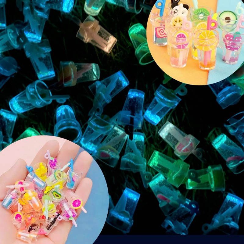 MINI Luminous ผลไม้ถ้วย DIY พวงกุญแจจี้จำลองขวดเล็กเครื่องประดับเครื่องประดับเรซิ่นอุปกรณ์เสริม