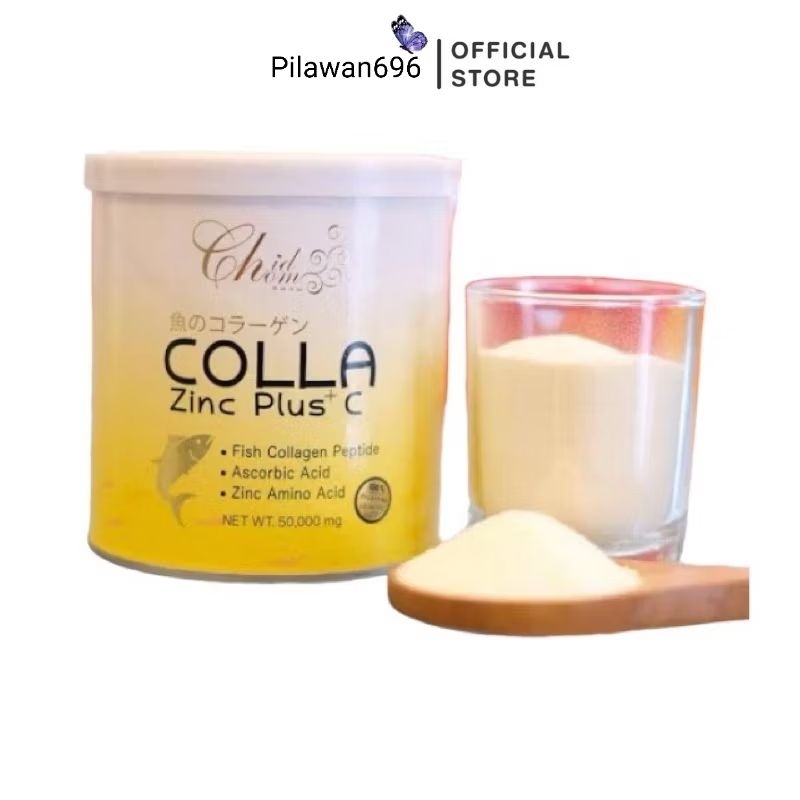 Collagen Zinc Plus'C คอลลาซิ้งพลัสซี chidchom คอลลาเจนสูตรใหม่ ครบ4ชิ้นฟรีแก้ว1ใบ