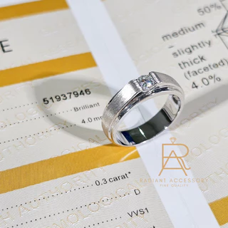 แหวนเงินแท้ แหวนชาย ฝังเพชร Moissanite 0.3 กะรัต ชุบทองคำขาว ตัวเรือนทำลาย