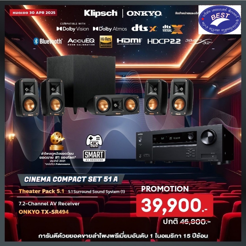 Onkyo TX-SR494 + Klipsch Theater Pack 5.1