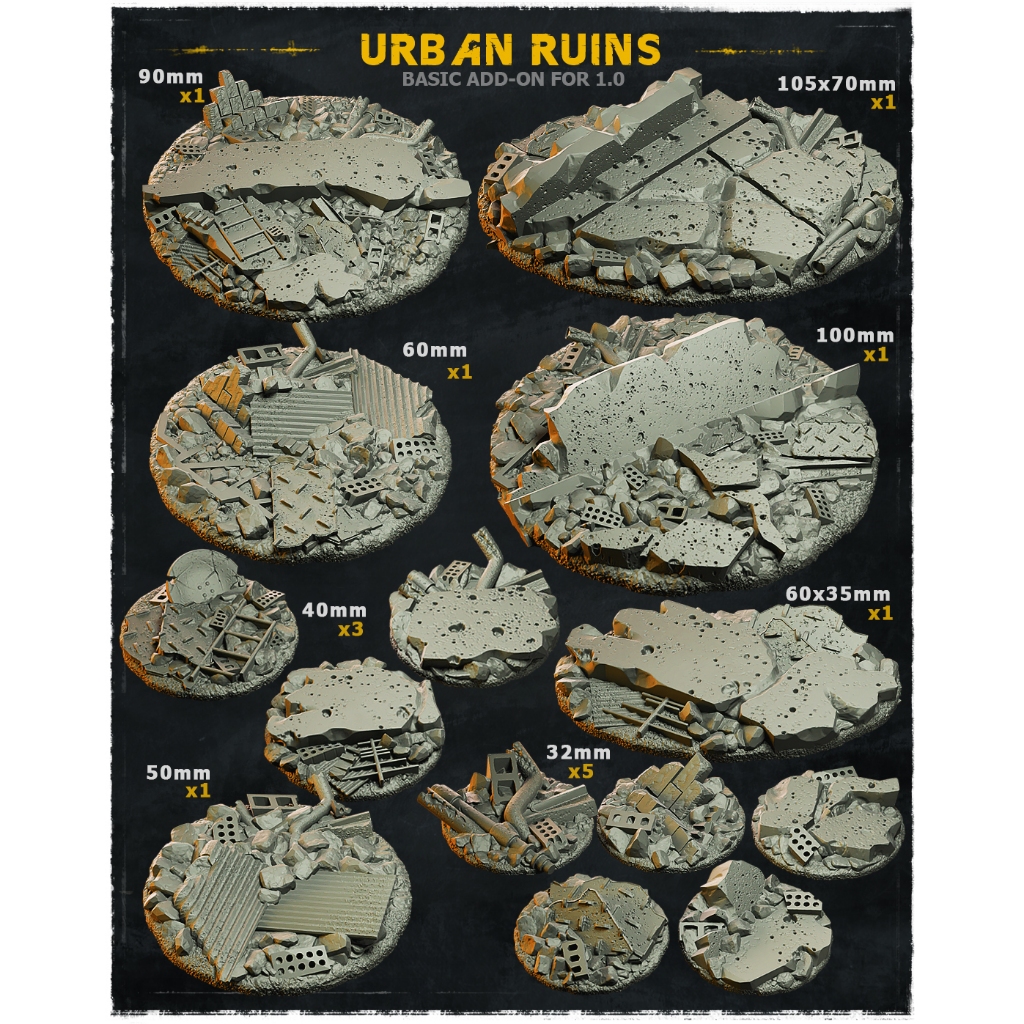 Urban Ruins Bases [2.0] จัดส่งได้ใน1-3วัน ฐานโมเดล Wargame base, Warhammer, Bolt action, D&D [Designed by Zabavka]