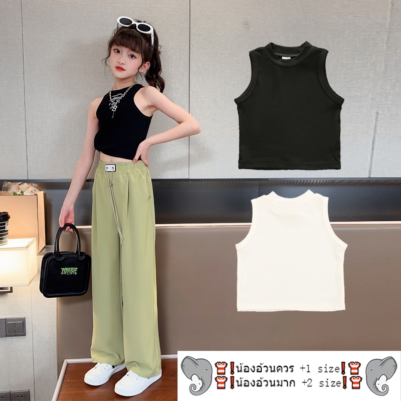 เสื้อครอปเด็กหญิง เสื้อกล้ามเด็ก คอปีน งานแฟชั่น ไซส์120-160 พร้อมส่งจากไทย