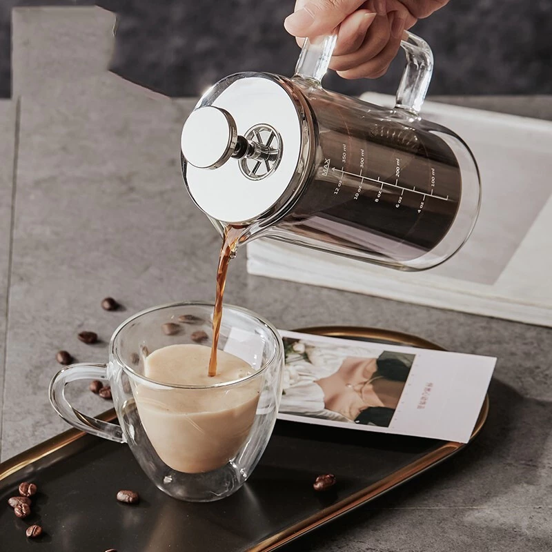 เหยือกชงกาแฟสด  กาชงกาแฟแบบกด 300ml 600ml แก้ว 2 ชั้น French Press ชงง่ายเพียงแค่กด Deebilion thumbnail 8