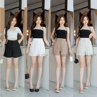 SH01 กางเกงขาสั้นผู้หญิงผ้าลินินตะขอ ซิปหน้า ฟรีไซส์ เล็ก-ใหญ่