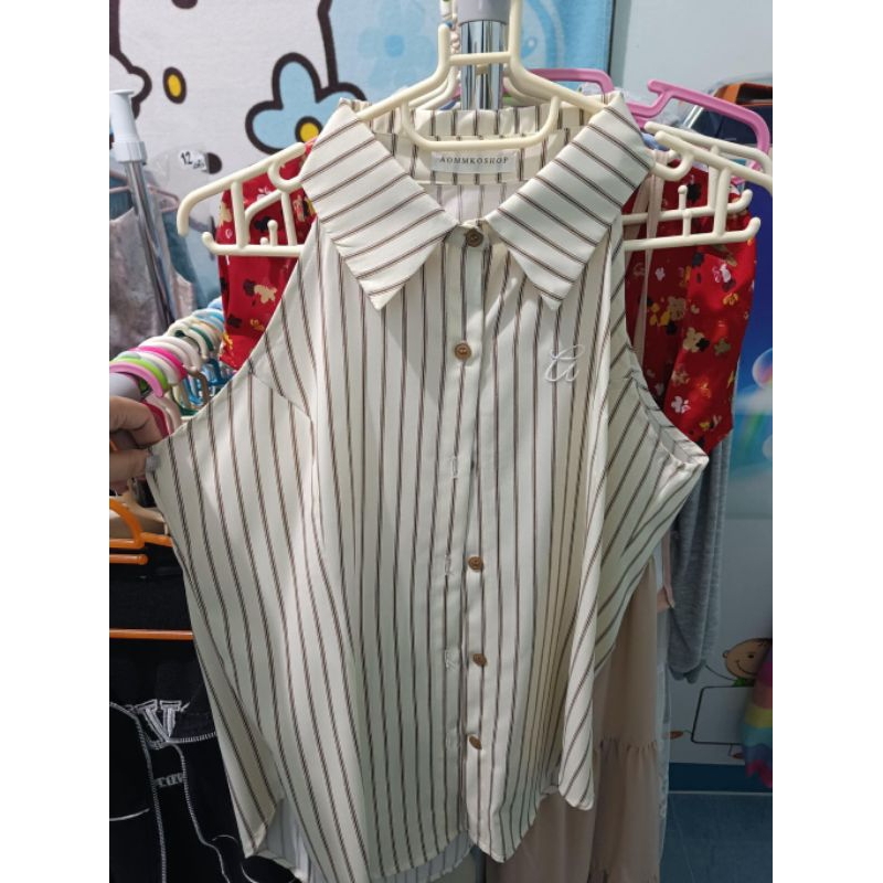 เสื้อแขนกุดลายทางอก-36ป้ายAOMKOSHOP