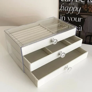 KKHOME กล่องเก็บเครื่องประดับ เก็บต่างหู กล่อง ลิ้นชัก3ชั้น ที่เก็บเครื่องประดับ จัดเก็บแบบแยกโซน