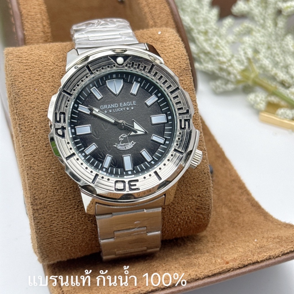 Grand Eagle นาฬิกาข้อมือสำหรับผู้ชาย สายสแตนเลท สไตล์หรูหรา เรียบง่าย ทางการ ของแท้ กันน้ำ