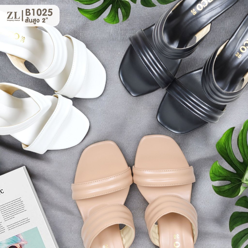 รองเท้า Marco รองเท้าส้นแก้ว รุ่น B1025 เรียบหรูสง่างาม ไซส์ 36-40สูง 2 นิ้ว ดีไซน์สายคาดด้านหน้า 2 เส้น