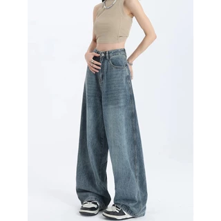 (S-3XL) Jinjeans กางเกงยีนส์ขากระบอกสีเทา แต่งเฟด (909เฟดหน้า-หลัง) Clothing ผู้หญิง เสื้อผ้า Women Lady