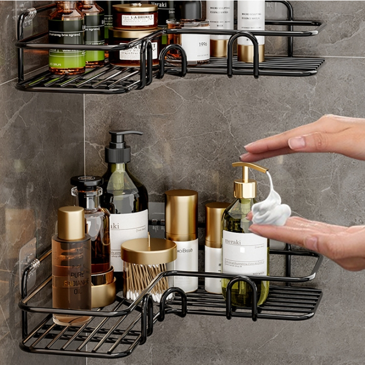 ที่วางของ ในห้องน้ำ ที่เก็บของ เข้ามุม  วางของ ที่วางแชมพู มอบให้ พกตะขอติดผนัง กันน้ำและกันสนิมวางของมั่นคง - รูปที่ 4
