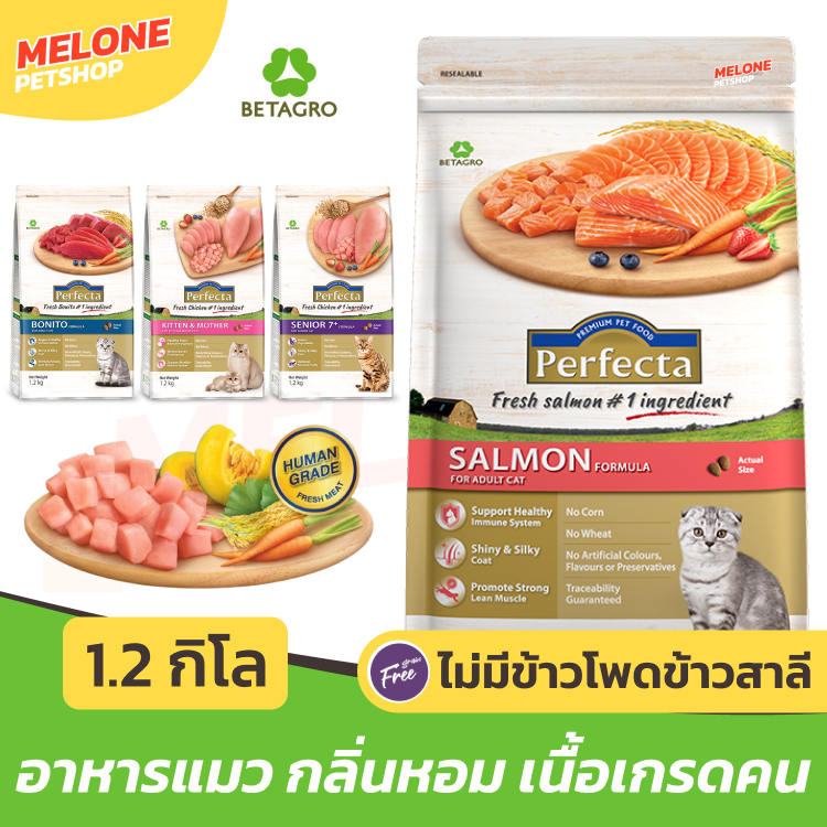 [ล็อตใหม่ 2026] Perfecta อาหารแมว เพอร์เฟ็คต้า แมวโต ลูกแมว แมวแก่ แมวสูงวัย 7 ปี บำรุงขน สูตร ทูน่า แซลมอน ไก่ 1.2 กิโล