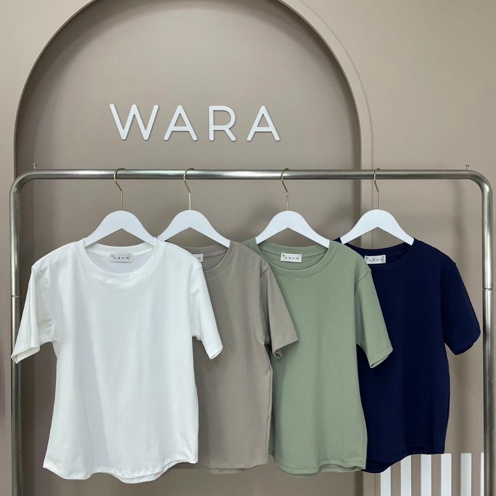 [ U35 ] WARA เสื้อคอกลม แขนสั้น ชายโค้ง Cotton Spandex ไม่ต้องรีด