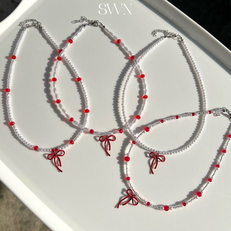 (พร้อมส่ง) สร้อยลูกปัดโบว์ Ribbon | โบว์สีแดง ♥️🎀 พร้อมส่ง