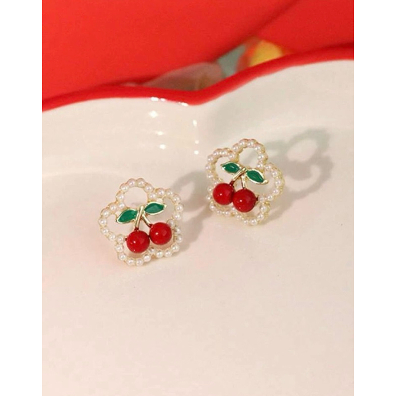 ต่างหูเชอรี่ มุก ต่างหูมินิมอล แบบติดหู พร้อมส่ง
