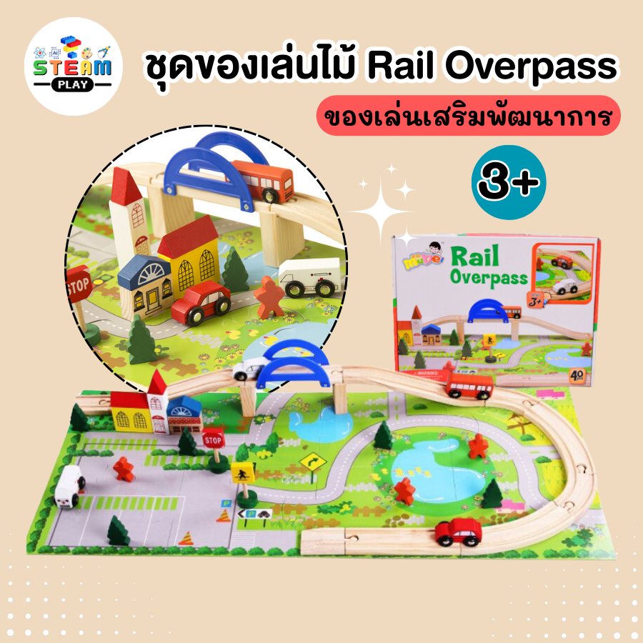 ชุดของเล่นไม้ 40 ชิ้น Rail Overpass รางรถไฟไม้ สร้างเมืองจำลอง ของเล่นเสริมพัฒนาการ ส่งจากไทย V98