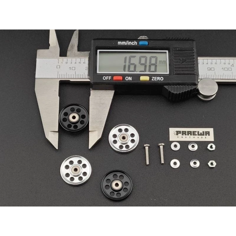 โรลเลอร์ 17 mm แบบเจาะ สำหรับสนามเทคนิก ขอบมน ใส่รถ Mini4WD รถก้าง - Mini4WD 17mm Alumi Roller Drilled