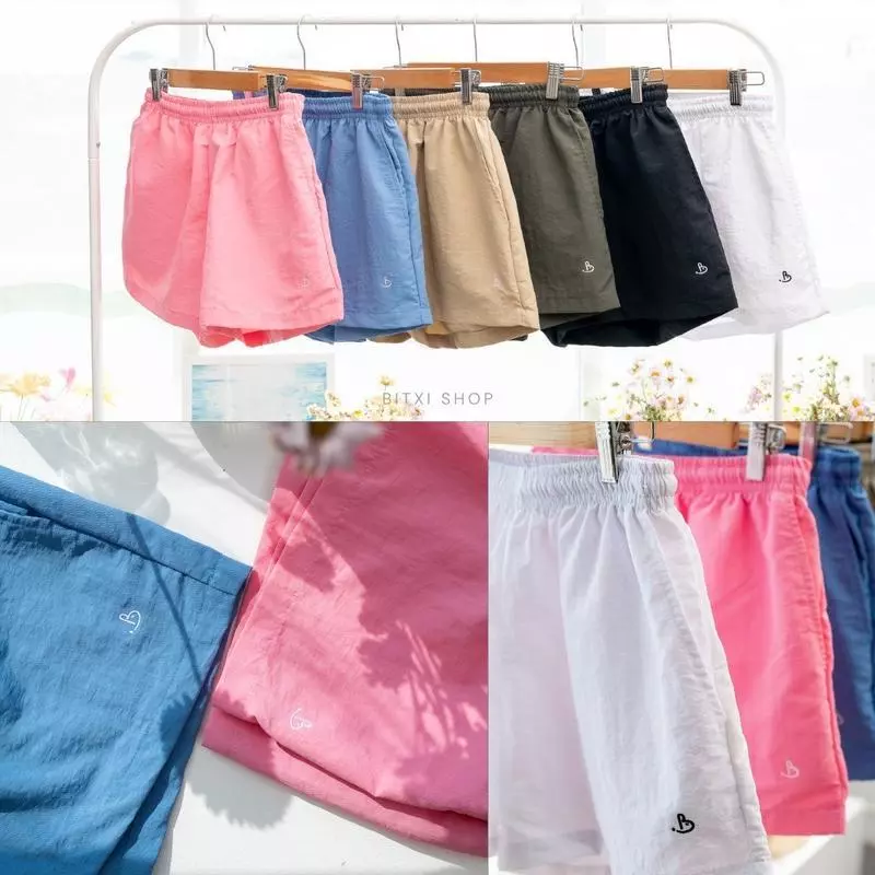 กางเกงขาสั้นผู้หญิง กางเกงไนลอน แห้งไว สีพาสเทล ใส่สบาย ไม่รัดขา ใส่เที่ยว-กางเกงนอน-กางเกงวิ่ง BITXI-Rainy nylon shorts