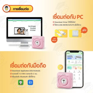 Peripage A6 เครื่องปริ้นพกพา เครื่องปริ้นหมี ไม่ใช้หมึก พิมพ์ใบปะหน้า ลาเบล Mini Printer 57x30