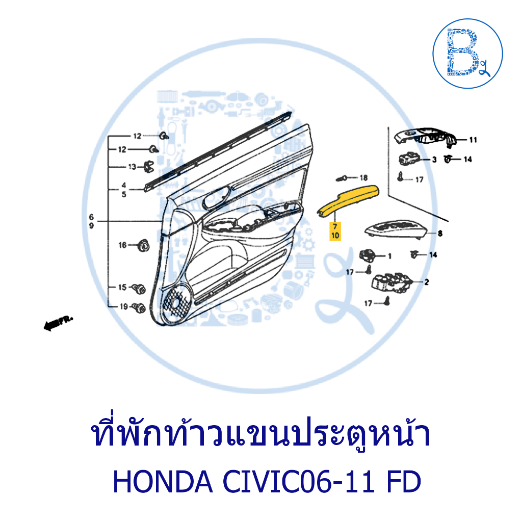 **อะไหล่แท้** ที่พักท้าวแขนประตู HONDA CIVIC06-11 FD