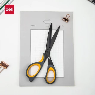 กรรไกร Deli(สีเหลือง) ด้ามจับนุ่ม เคลือบวัสดุป้องกันสนิม กรรไกรตัดกระดาษ220 mm กรรไกรคม กรรไกรคุณภาพ