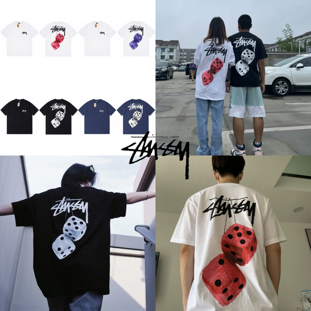 MINI-SHOP⚡แขนสั้น Stussy เสื้อยืด พิมพ์ลูกเต๋า ของแท้ 100% จาก Korea Duty Free