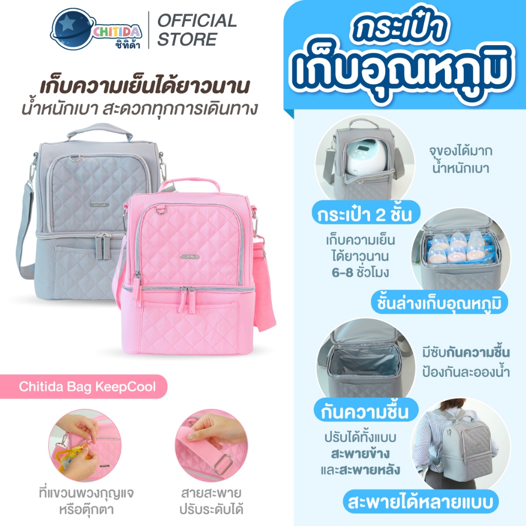 Chitida กระเป๋าเก็บอุณหภูมิ ใส่เครื่องปั๊มนมพร้อมเก็บได้ทั้งร้อนเเละเย็น ปรับสายสะพายข้างหรือหลัง