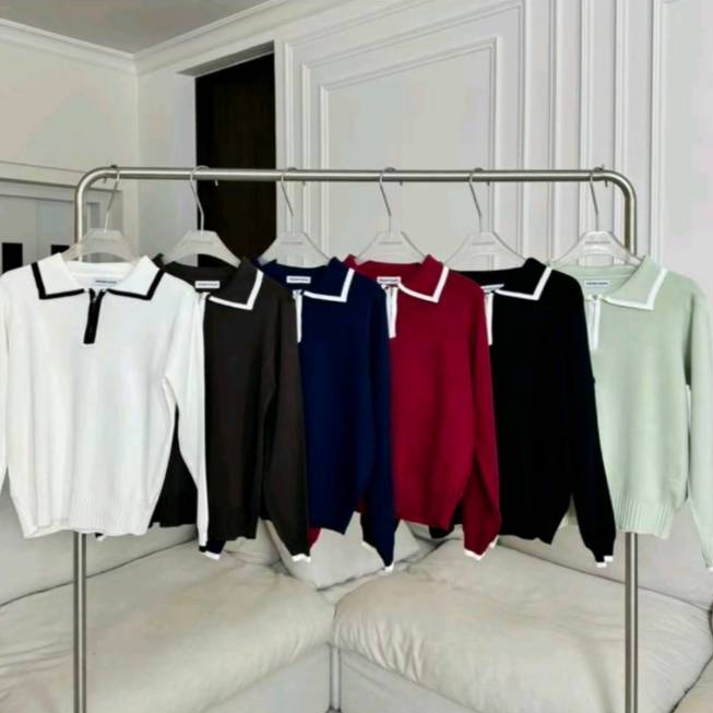 PTPL2624 เสื้อโปโลแขนยาวแต่งขอบซิปหน้า PROMTHONG