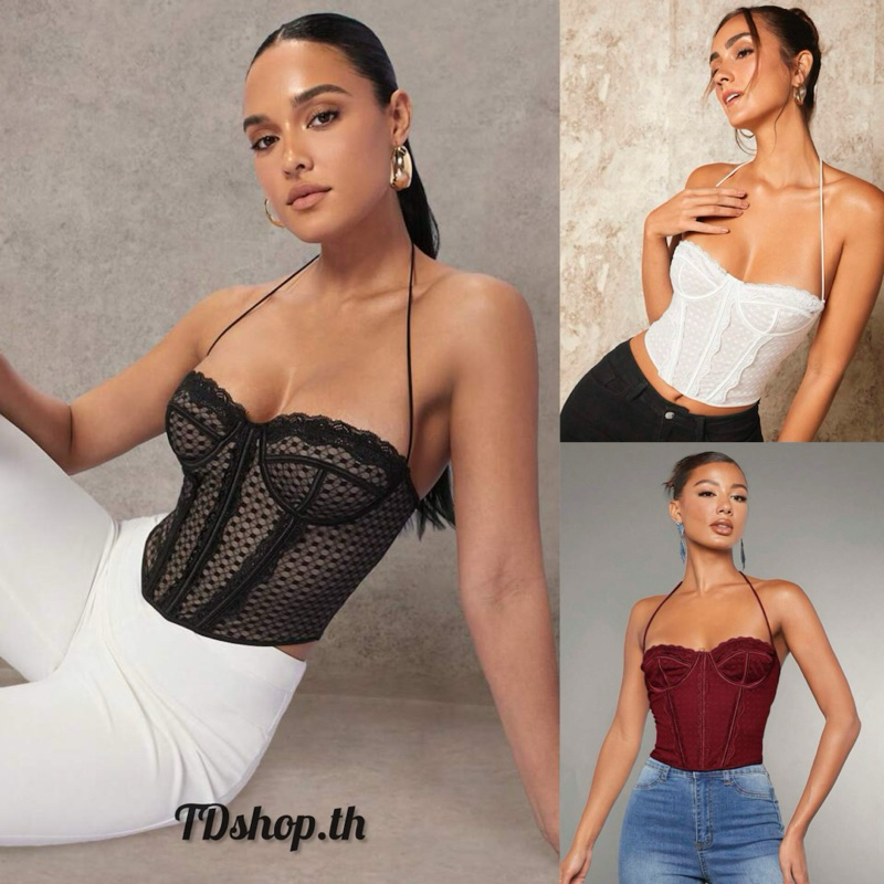 ✅PRE-ORDER 7-10 วัน✅ ชีอิน BAE เสื้อท็อปคล้องคอ ขอบลูกไม้ โชว์หลัง งานสวยมาก ✨