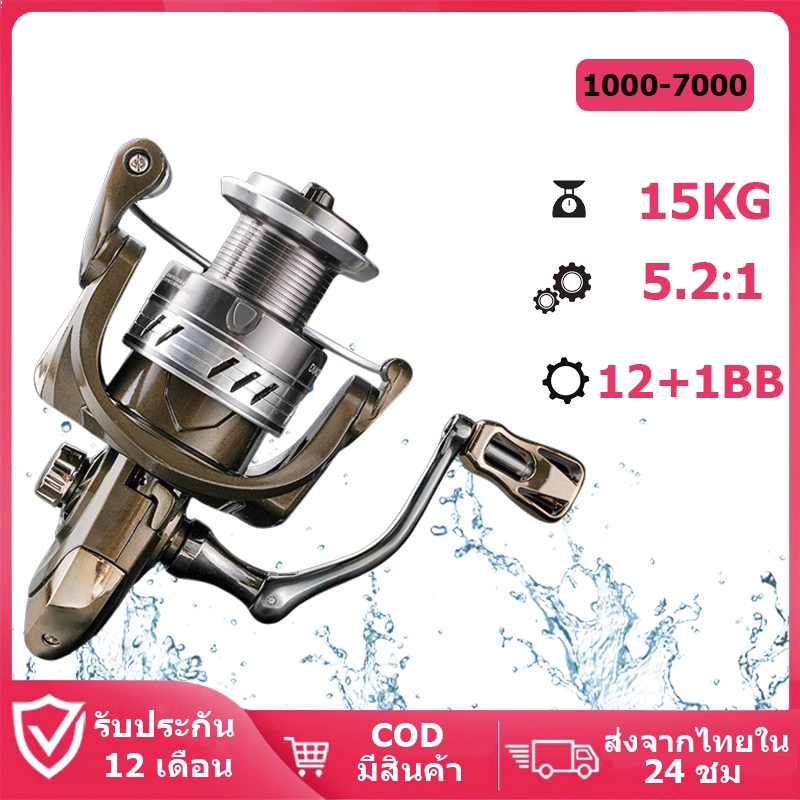 รอกสปินนิ่งเกียร์อัตราทด 5.2:1 รุ่น 1000-7000 รอกตกปลาน้ำเค็ม รอกสปินโลหะเต็มตัว ไร้ช่องว่าง