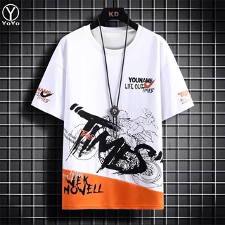 YOYO ชุดแฟชั่นชายเสื้อยืดแขนสั้น + กางเกงขาสั้น ผ้าแห้งเร็วหลวมชุดกีฬาและชุดพักผ่อน รุ่น2804