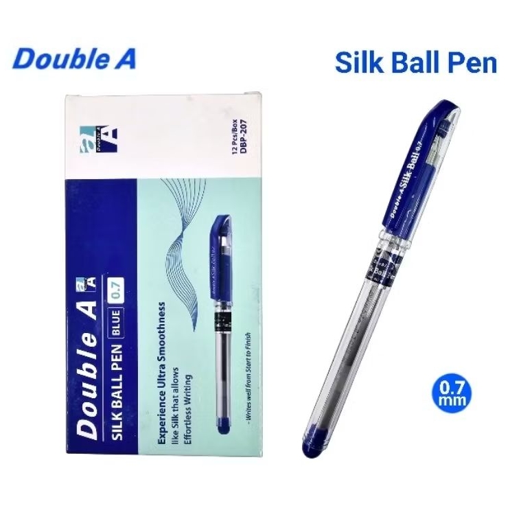 Double A ปากกาลูกลื่น แบบปลอก Silk Ball Pen ขนาด 0.7 มม. หมึกน้ำเงิน เขียนลื่น หมึกเข้ม น้ำหนักเบา (ราคาต่อ 1 ด้าม)