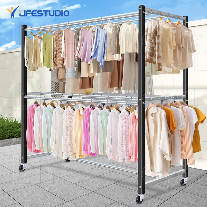 Life ราวสนามเหล็ก ราวตากผ้า ตากผ้า มีล้อ 150cm 2ชั้น8แท่ง สแตนเลส ในร่มกลางแจ้ง ราว Drying Racks