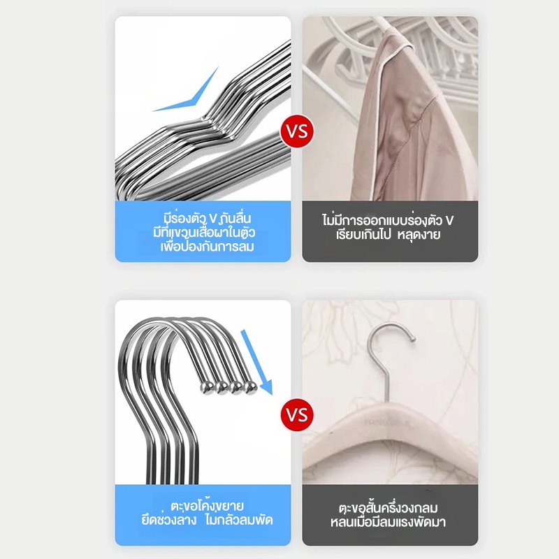QUANU ไม้แขวนเสื้อ สแตนเลส ราวตากผ้า ยาว 32/40/45cm บรรจุ 10 ชิ้น สแตนเลสคุณภาพสูง กันน้ำและกันสนิม สวย ทนทาน แข็งแรง - รูปที่ 3