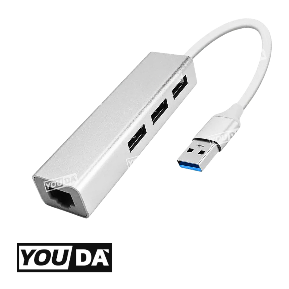 YOUDA USB HUB 3.0 4IN1 รับประกัน1ปี สายพ่วง USB 1 TO 3USB+หัวต่อสายแลน YD-U146 ความเร็วสูงUSB Splitter แบบพกพาข้อมูล Hub