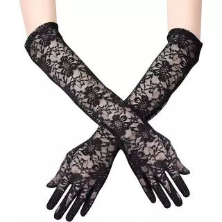 พร้อมส่ง!! ถุงมือลูกไม้สีขาวดำ ไซส์เด็กและผู้ใหญ่ ขายแพคละ1คู่-25CM