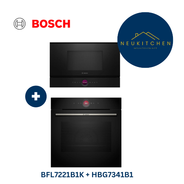 BOSCH ชุดเซ็ต ไมโครเวฟ Built in BFL7221B1K Black 21L + เตาอบ BI Series 8 HBG7341B1 71L BlackHom