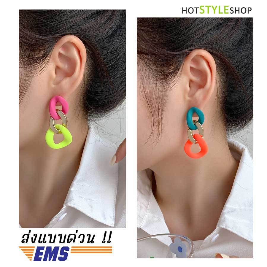 ต่างหูสีนีออน ทรีโทนสลับสี สวยสดใส สำหรับงานปาร์ตี้