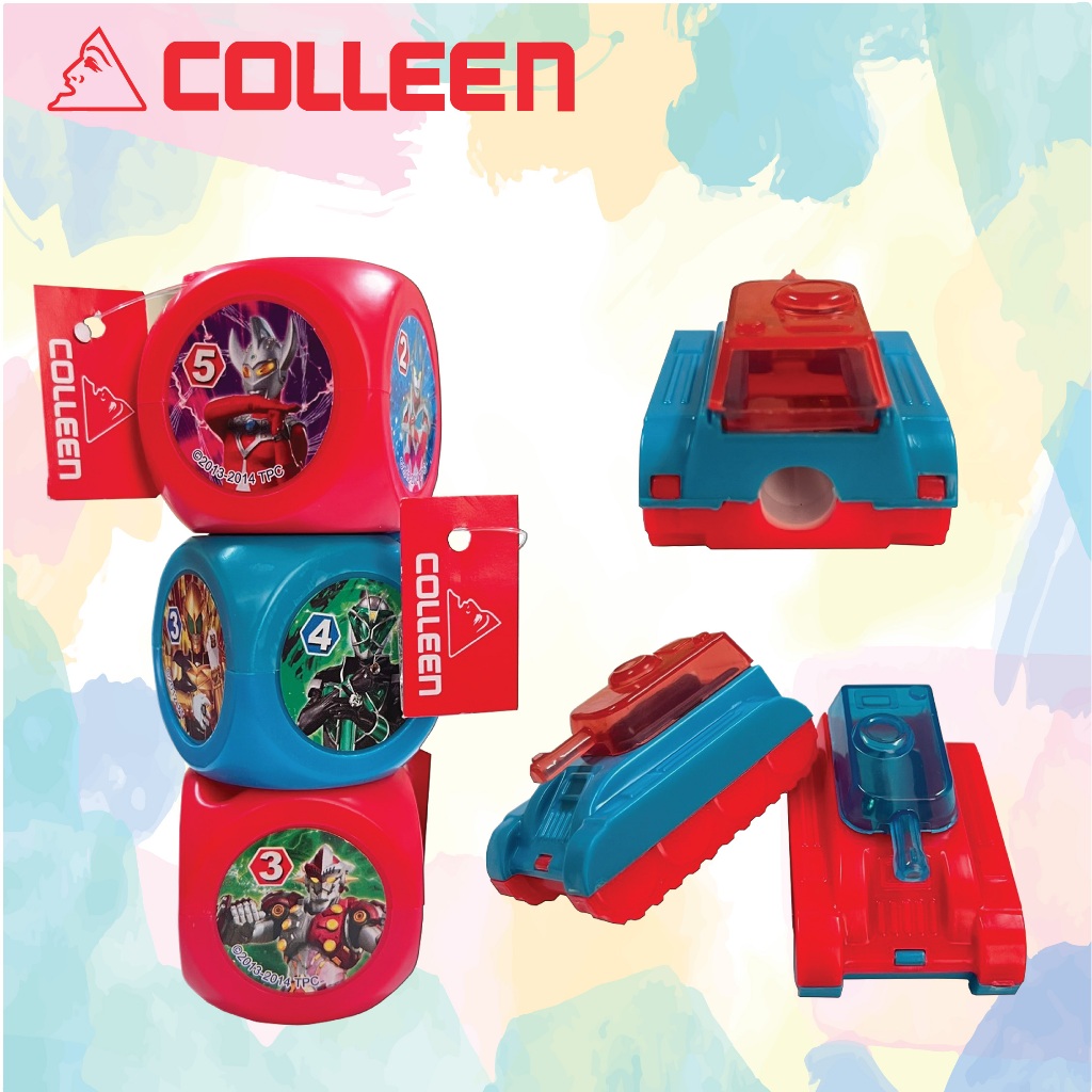 COLLEEN Pencil sharpener กบเหลาดินสอและสีไม้ยี่ห้อ คอลลีน รถถัง หรือ ลูกเต๋า เหมาะสำหรับเด็ก ใช้งานง่าย