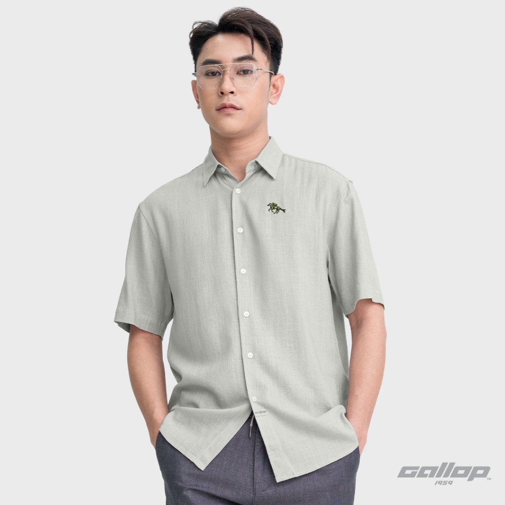 GALLOP : LINEN CASUAL SHIRT เสื้อเชิ๊ตผ้าลินินแขนสั้น รุ่น GW9033 สี Sage Green - เทาเขียว / ราคาปกติ 1,490.-