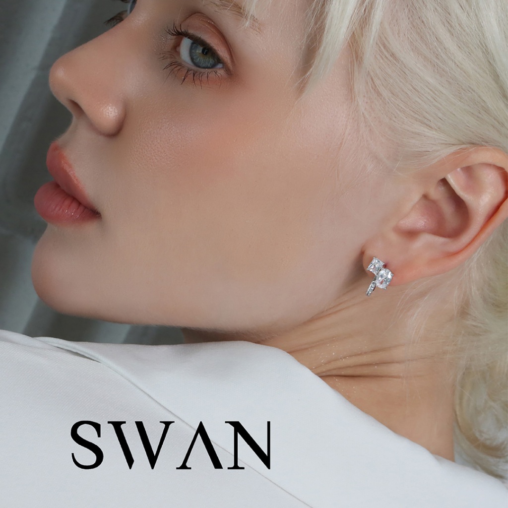 Swan حلق فضة حقيقية بحجرين زركون — صورة 3