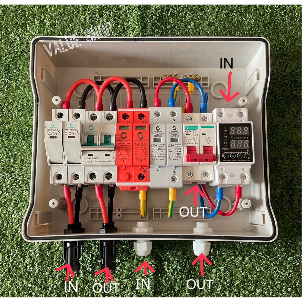 ชุดกล่องเบรกเกอร์ขนาด 1-5KW ชนิดกันน้ำป้องกันไฟกะชากของระบบไฟ AC และ DC สำหรับออนกริดอินเวอร์เตอร์ระบบโซล่าเซลล์