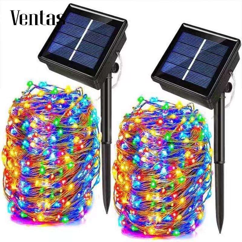 Ventas ไฟ LED สายไฟ Led 200 300 ดวง พลังงานแสงอาทิตย์ กันน้ํา 22 ม. 32 ม สําหรับตกแต่งสวน คริสต์มาส งานแต่งงาน พวงมาลัย