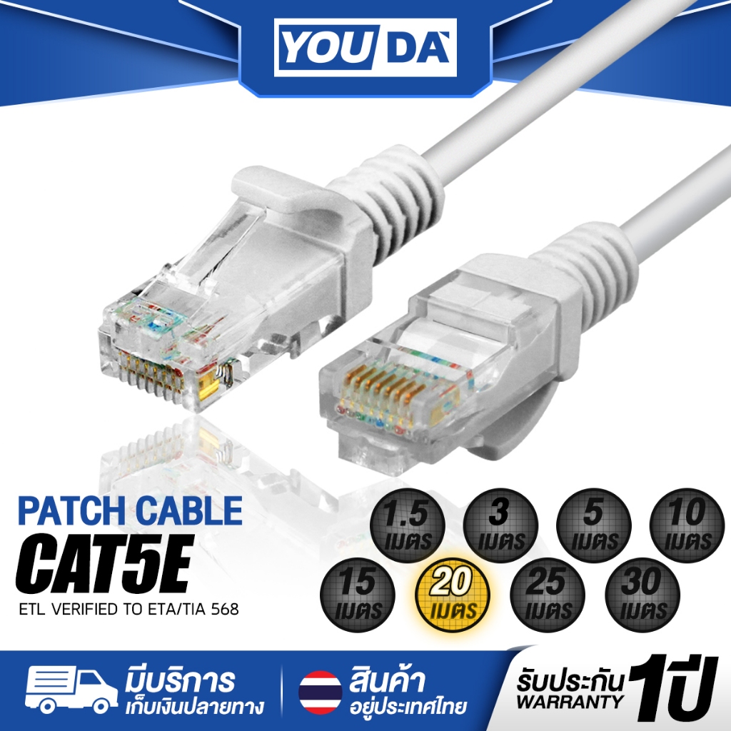 YOUDA สายแลน CAT5E รับประกัน1ปี สายเน็ตสำเร็จรูป Y-CAT5E สายเน็ตLan Cable สำเร็จรูปพร้อมใช้งาน สาย LAN RJ45 คอมพิวเตอร์