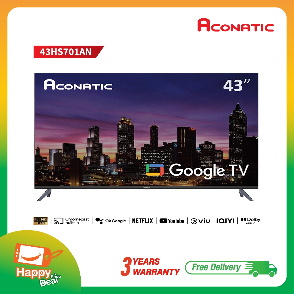 ACONATIC สมาร์ททีวี Google TV 43 นิ้ว Full HD LED รุ่น 43HS701AN Google Play รับประกัน 3 ปี
