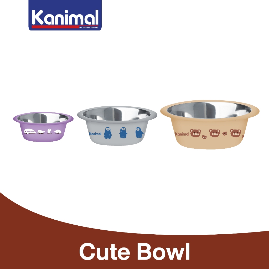 Kanimal Cute Bowl With TPR Ring ชามอาหาร ชามน้ำ ชามสแตนเลส รุ่นมีลายน่ารัก สำหรั