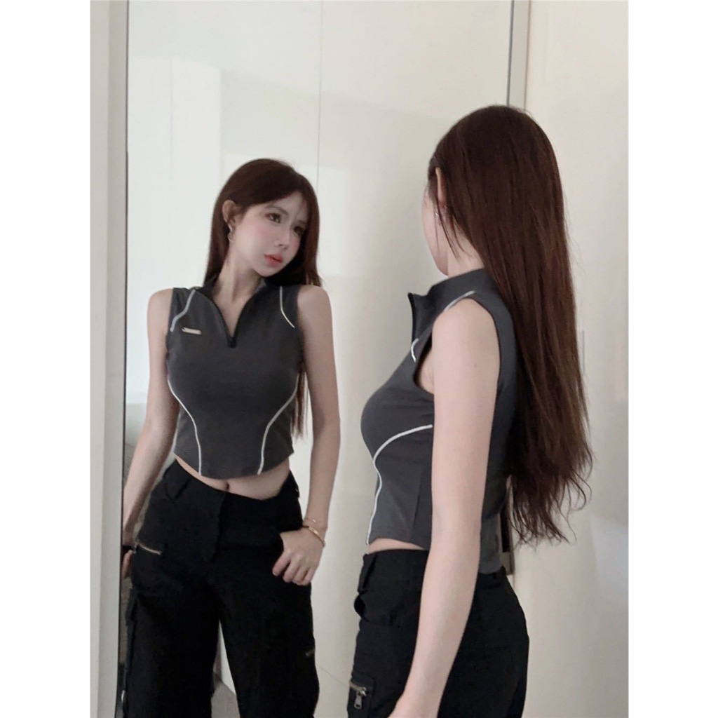 เสื้อกล้ามแขนกุดซิปด้านหน้า ลุคสวยเท่ห์ V150