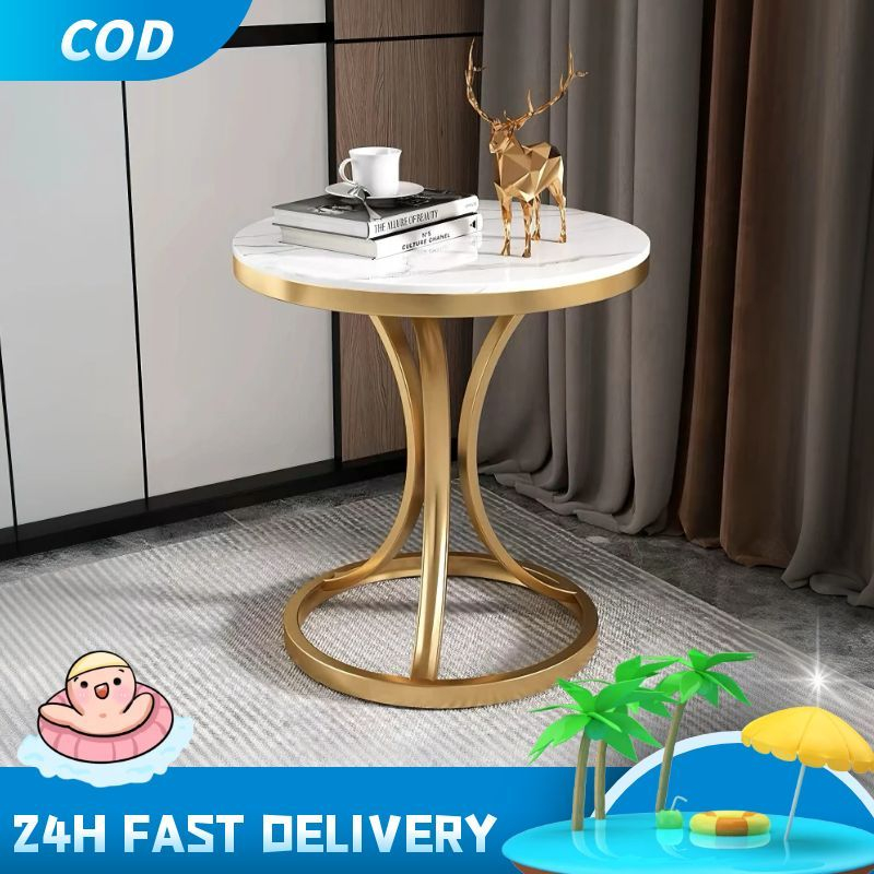 A Fish🐟โต๊ะกลมขนาดเล็ก ตั้งข้างโซฟา โต๊ะตกแต่งห้อง โครงขาเหล็ก แข็งแรง รับน้ำหนักได้ดี