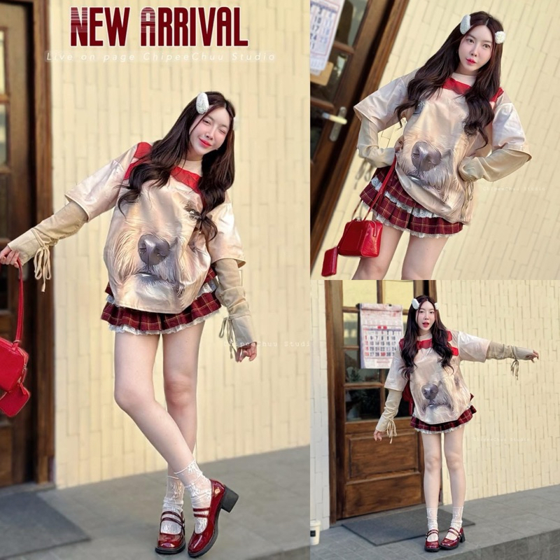 “Korea Dog” เสื้อโอเวอร์ไซส์แขนยาว งานผ้าพิมพ์ลายน้องหมาโบว์แดง ดีเทลรุ่นนี้น้อนน่ารักสุดๆ คือจึ้งไม่ไหวว คุ้มๆสุดๆ